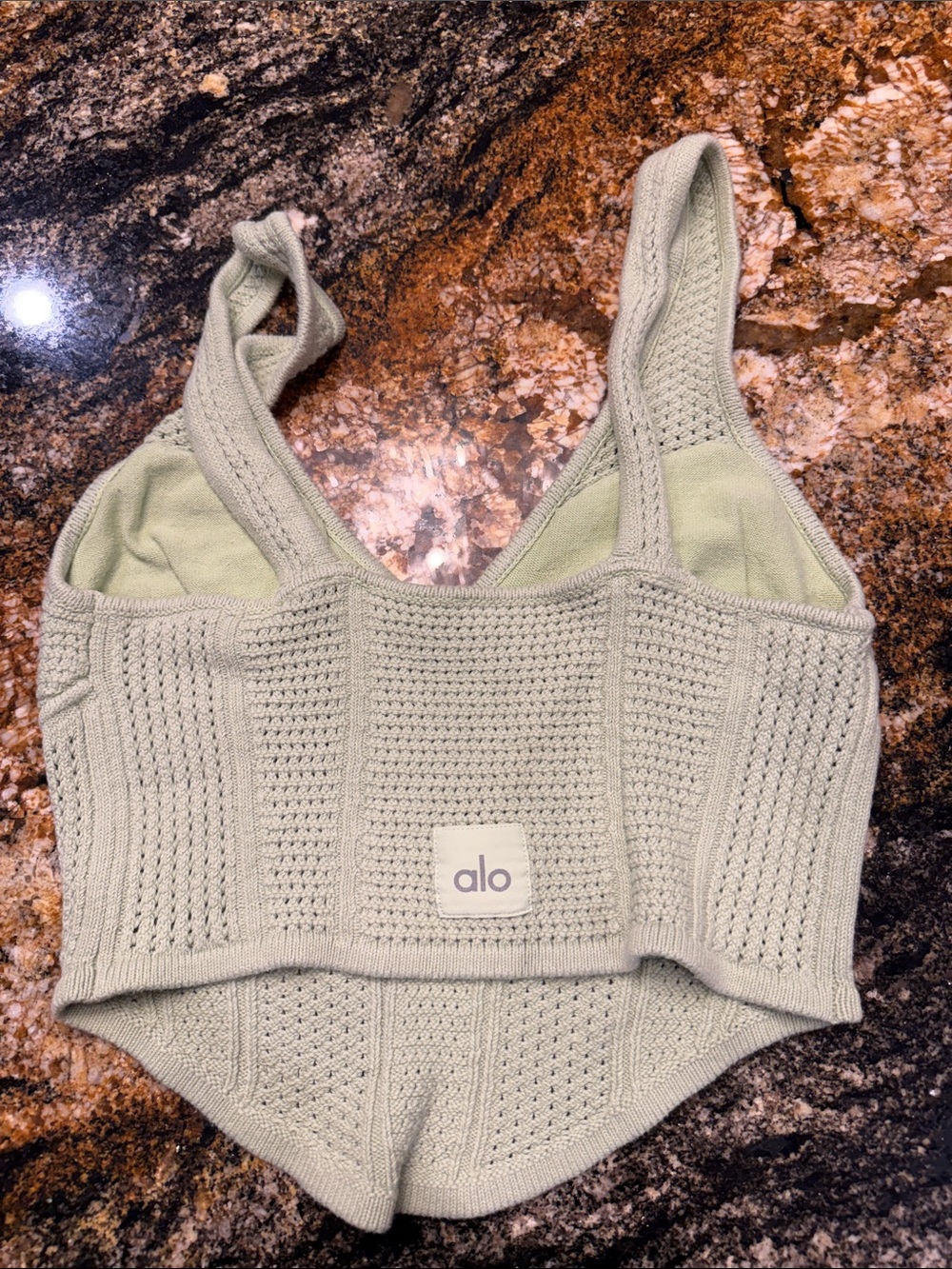 ALO Knit Bustier Crop Top in Light Sage - Picture 2 of 3